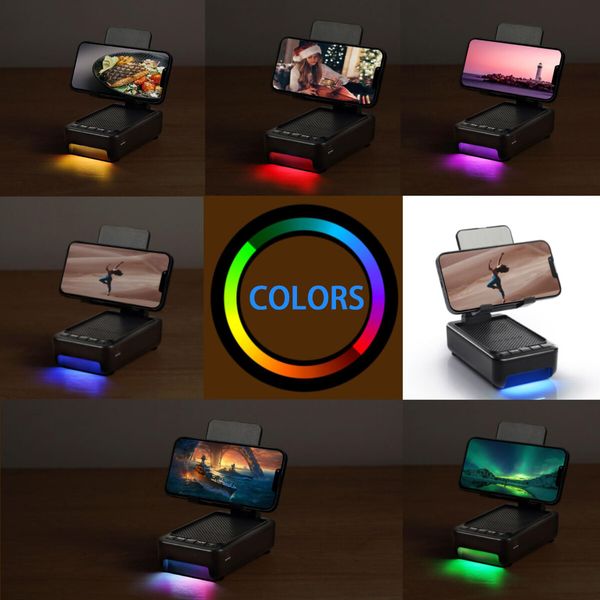 Cell Phone Stand with Bluetooth Speaker and Led Color Changing Light,Unique Gifts for Women Dad Her Husband,Birthday Gifts for Men (Black)