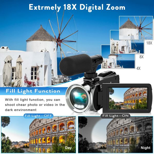 Video Camera Camcorder HD 4K 48MP Video Recorder Camera Vlogging Camera 3.0In LCD Screen 18X Digital Zoom and 32G SD Card