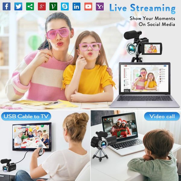 Video Camera Camcorder HD 4K 48MP Video Recorder Camera Vlogging Camera 3.0In LCD Screen 18X Digital Zoom and 32G SD Card