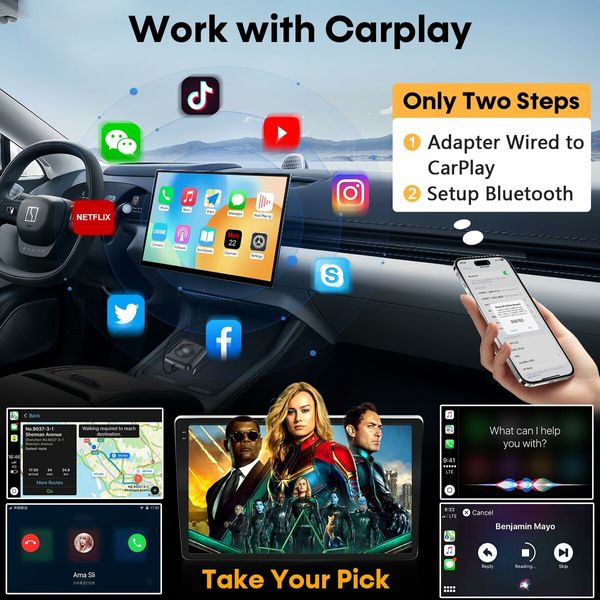 Wireless CarPlay Adapter for iPhone,Fast 5.8G WiFi,Bluetooth,Plug and Play,Compact and Auto Reconnect,Compatible with iOS 10+