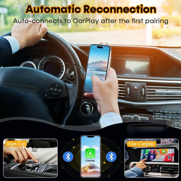 Wireless CarPlay Adapter for iPhone,Fast 5.8G WiFi,Bluetooth,Plug and Play,Compact and Auto Reconnect,Compatible with iOS 10+