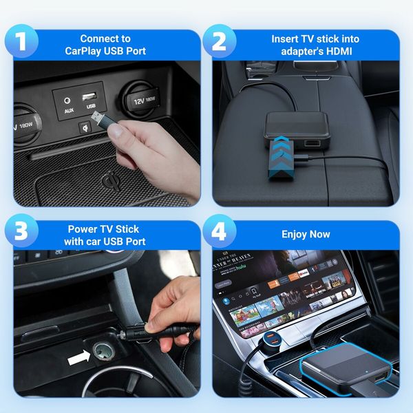 Car TV Mate,HDMl Multimedia Adapter for Cars with Factory Wired CarPlay,Car TV Converter,2.4GHz WiFi,Plug and Play