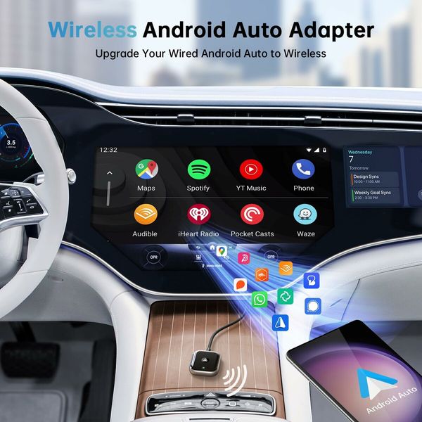 Android Auto Wireless Adapter,Wireless Android Auto Car Adapter for Wired Android Auto Cars Converts Wired to Wireless (White)