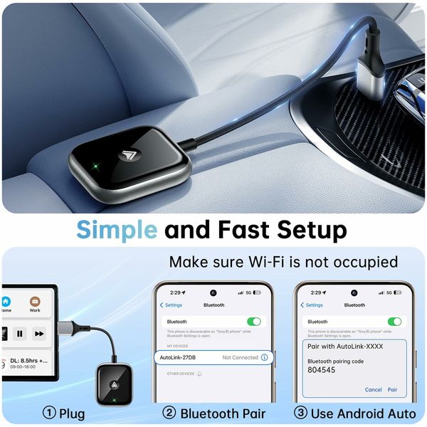 Android Auto Wireless Adapter,Wireless Android Auto Car Adapter for Wired Android Auto Cars Converts Wired to Wireless (White)