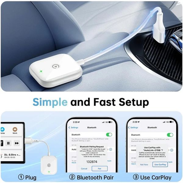 Wireless CarPlay Adapter,Easy to Upgrade Wired CarPlay to Wireless,Instant Connectivity,Super Mini Car Play Dongle for iPhone Fit for Cars with Built In CarPlay (White)