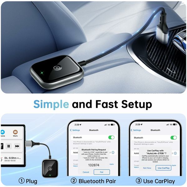 Wireless CarPlay Adapter,Easy to Upgrade Wired CarPlay to Wireless,Instant Connectivity,Super Mini Car Play Dongle for iPhone Fit for Cars with Built In CarPlay (Black)