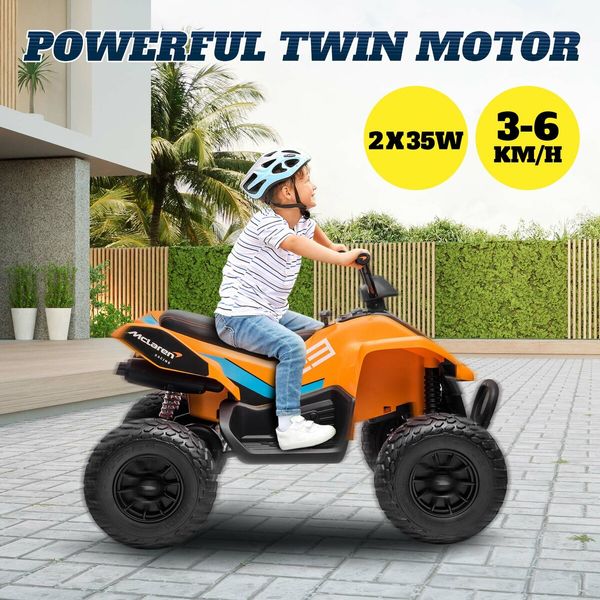 McLaren Ride On Car Licensed 12V Electric ATV Quad Bike 4 Wheeler Toy Motorised Vehicle with Twin Motor LED USB Rechargeable Battery MP3