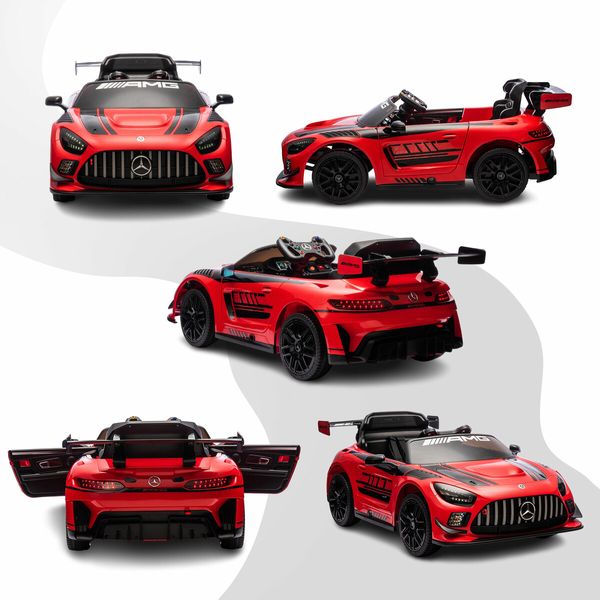 Mercedes Benz Licensed Ride On Car AMG GT3 Parental Remote Electric Vehicle Toy 12V Rechargeable Battery with Horn LED MP3 Childrens Red