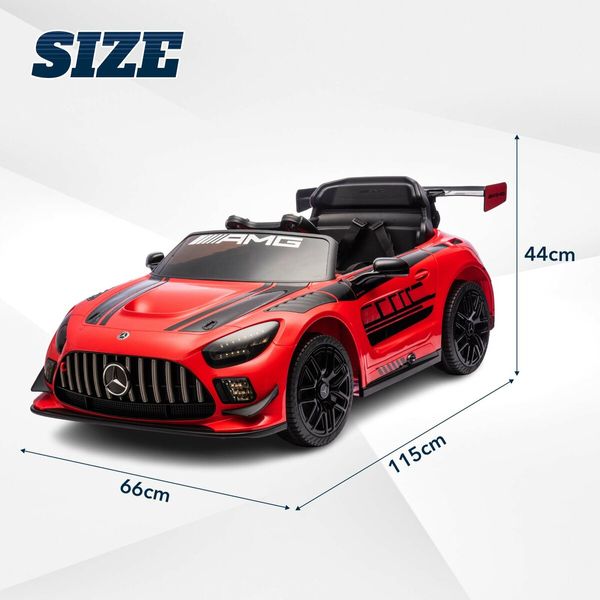 Mercedes Benz Licensed Ride On Car AMG GT3 Parental Remote Electric Vehicle Toy 12V Rechargeable Battery with Horn LED MP3 Childrens Red