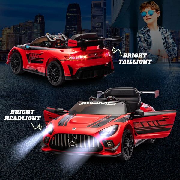 Mercedes Benz Licensed Ride On Car AMG GT3 Parental Remote Electric Vehicle Toy 12V Rechargeable Battery with Horn LED MP3 Childrens Red