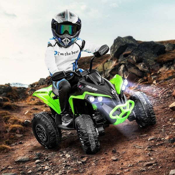 Can-Am Licensed Ride On Car 12V Electric ATV Quad Bike 4 Wheeler 2 Motor Motorised Vehicle Toy with LED MP3 Bluetooth Rechargeable Battery Story Green