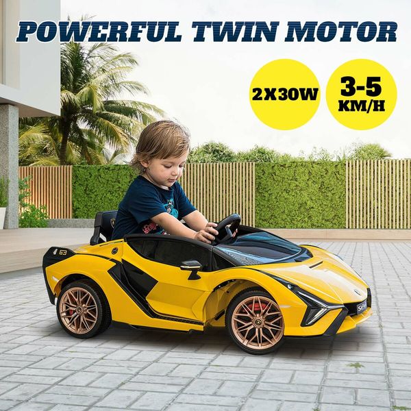 Electric Ride On Car Lamborghini Sian Licensed 12V Battery Power Motorised Toy Vehicle Roadster with Parental Remote Control Suspension LED Music Horn