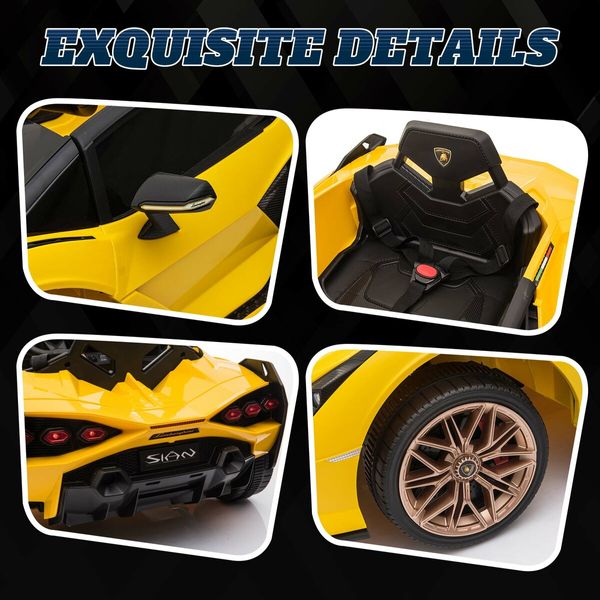 Electric Ride On Car Lamborghini Sian Licensed 12V Battery Power Motorised Toy Vehicle Roadster with Parental Remote Control Suspension LED Music Horn