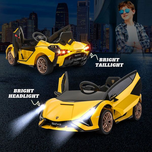 Electric Ride On Car Lamborghini Sian Licensed 12V Battery Power Motorised Toy Vehicle Roadster with Parental Remote Control Suspension LED Music Horn