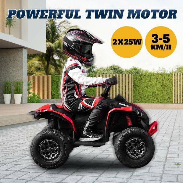 Can-Am Licensed Ride On Car 12V Electric ATV Quad Bike 4 Wheeler 2 Motor Motorised Vehicle Toy with LED MP3 Bluetooth Story Rechargeable Battery Red