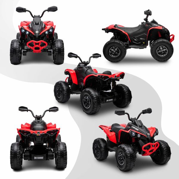 Can-Am Licensed Ride On Car 12V Electric ATV Quad Bike 4 Wheeler 2 Motor Motorised Vehicle Toy with LED MP3 Bluetooth Story Rechargeable Battery Red