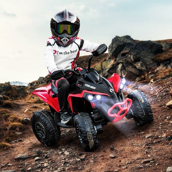 Can-Am Licensed Ride On Car 12V Electric ATV Quad Bike 4 Wheeler 2 Motor Motorised Vehicle Toy with LED MP3 Bluetooth Story Rechargeable Battery Red