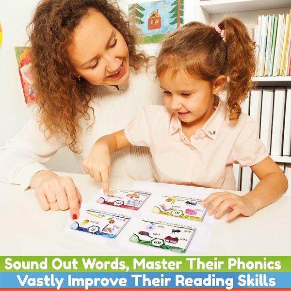 Phonics Flash Cards, Learn to Read in 20 Stages, Digraphs CVC Blends Long Vowel Sounds, Games for Kids Ages 4 to 8 Kindergarten