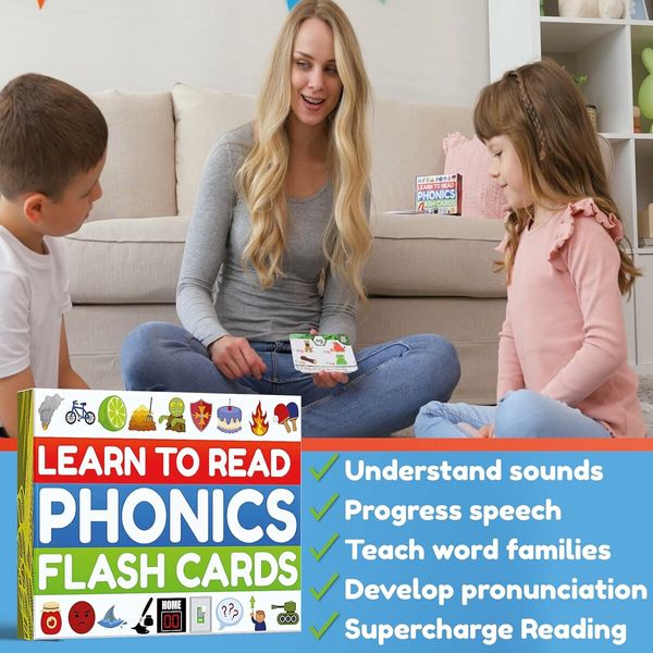 Phonics Flash Cards, Learn to Read in 20 Stages, Digraphs CVC Blends Long Vowel Sounds, Games for Kids Ages 4 to 8 Kindergarten