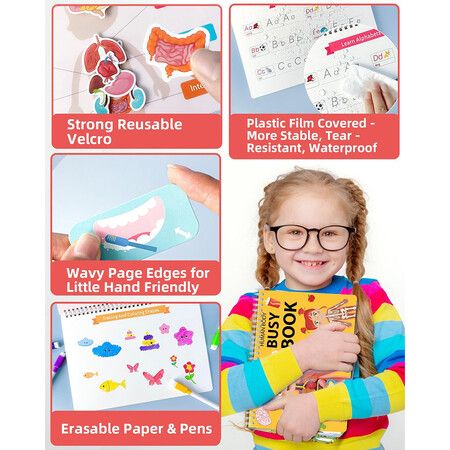 Human Body Preschool Busy Book 30 Pages Quiet Book, Montessori Learning Toys for Toddlers 3-5, Learning Activities Coloring Sticker Book