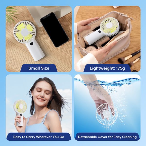 Portable Handheld Fan 5 Speeds Mini Air Cooler USB Rechargeable Small Electric Desk Summer Cooling Quiet Personal Travel Camping Essentials 4000mAh