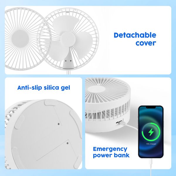 Portable Foldable Desk Fan Pedestal Floor Stand Table Air Cooler USB Power Bank 3600mAh Rechargeable Battery 4 Speeds for Summer Cooling Camping