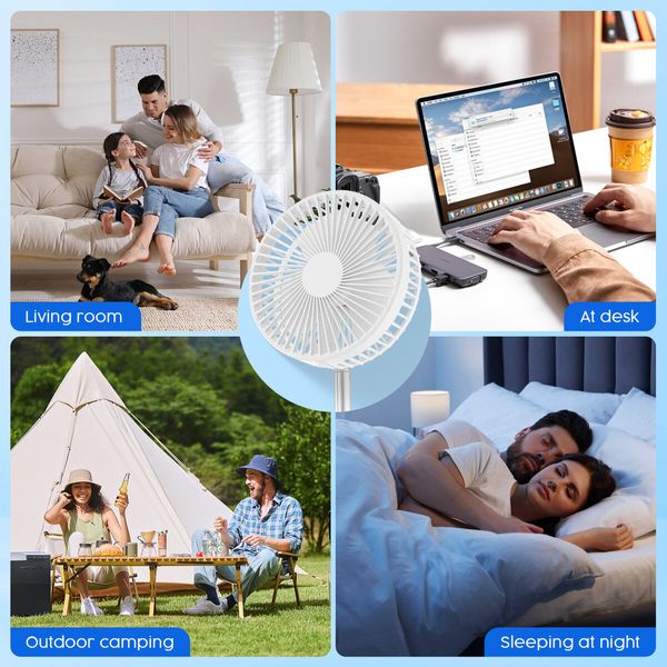 Portable Foldable Desk Fan Pedestal Floor Stand Table Air Cooler USB Power Bank 3600mAh Rechargeable Battery 4 Speeds for Summer Cooling Camping