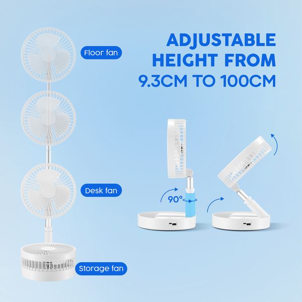 Portable Foldable Desk Fan Pedestal Floor Stand Table Air Cooler USB Power Bank 3600mAh Rechargeable Battery 4 Speeds for Summer Cooling Camping