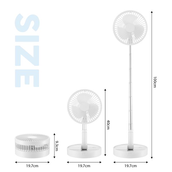 Portable Foldable Desk Fan Pedestal Floor Stand Table Air Cooler USB Power Bank 3600mAh Rechargeable Battery 4 Speeds for Summer Cooling Camping