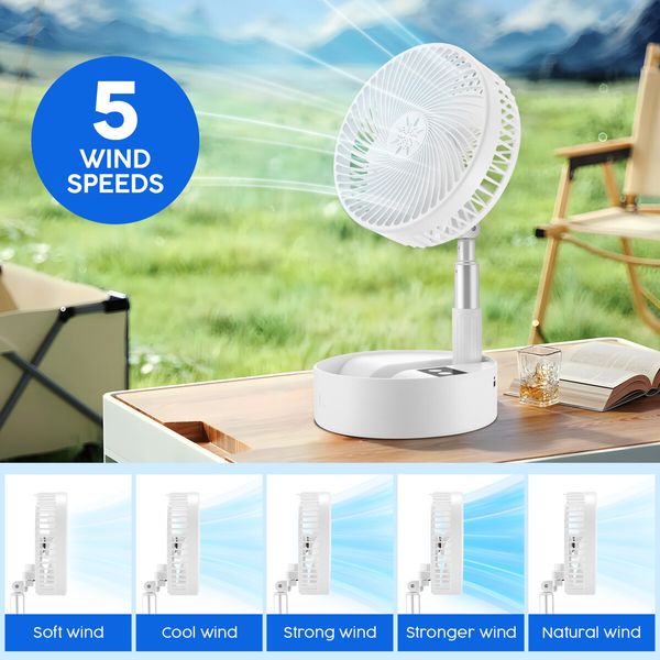 Foldable Oscillating Fan USB Desk Table Floor Stand Air Cooler Circulator 4000mAh Portable Power Bank Rechargeable Battery Pedestal Cooling Bedroom Camping