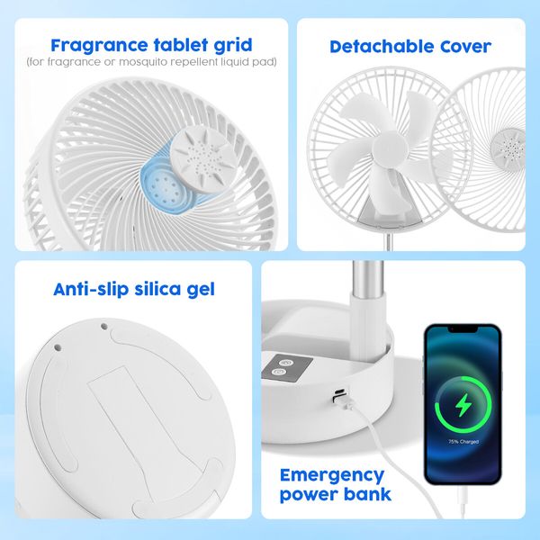 Foldable Oscillating Fan USB Desk Table Floor Stand Air Cooler Circulator 4000mAh Portable Power Bank Rechargeable Battery Pedestal Cooling Bedroom Camping