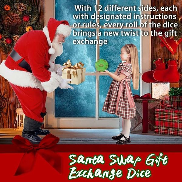 Santa Swap Gift Exchange Dice,  Exchange Dice Game, Christmas Party Gift Exchange Dice Game, 12 Different Sides Gift Exchange Game, 1Pcs