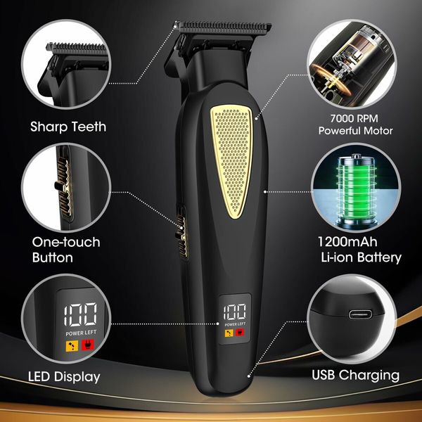 Electric Cordless Barber Hair Clippers Trimmer Shaver Set for Men Hair Cutting Kit with LCD Display