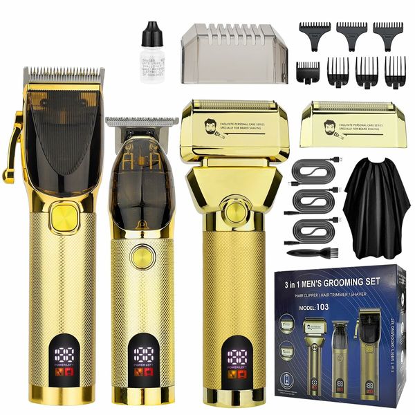 Hair Clippers for Men Professional Barber Trimmer Set Electric Cordless Foil Shavers Razor Cutting Grooming Kit(Gold)