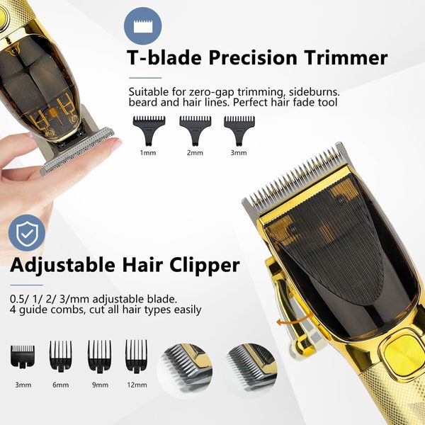 Hair Clippers for Men Professional Barber Trimmer Set Electric Cordless Foil Shavers Razor Cutting Grooming Kit(Gold)