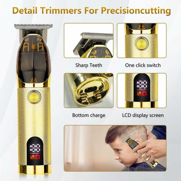 Hair Clippers for Men Professional Barber Trimmer Set Electric Cordless Foil Shavers Razor Cutting Grooming Kit(Gold)