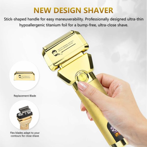 Hair Clippers for Men Professional Barber Trimmer Set Electric Cordless Foil Shavers Razor Cutting Grooming Kit(Gold)