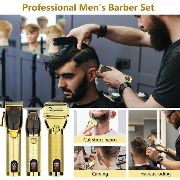 Hair Clippers for Men Professional Barber Trimmer Set Electric Cordless Foil Shavers Razor Cutting Grooming Kit(Gold)