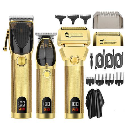 Hair Clippers for Men Professional Barber Trimmer Set Electric Cordless Foil Shavers Razor Cutting Grooming Kit(Gold)