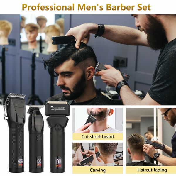 Hair Clippers for Men Professional Barber Trimmer Set Electric Cordless Foil Shavers Razor Cutting Grooming Kit(Black)