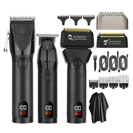 Hair Clippers for Men Professional Barber Trimmer Set Electric Cordless Foil Shavers Razor Cutting Grooming Kit(Black)