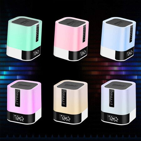 Bluetooth Speaker Alarm Clock Night Light with RGB Colors White Noise Sound Machine Bedside Lamp for Teens Gift