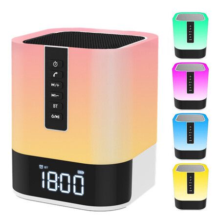 Bluetooth Speaker Alarm Clock Night Light with RGB Colors White Noise Sound Machine Bedside Lamp for Teens Gift