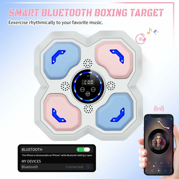 Music Boxing Machine,Smart Bluetooth Trainer Equipment with Gloves,Wall-Mounted Boxing Music Workout Machine,LED Electronic Focus Training (White)