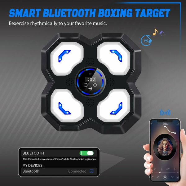 Music Boxing Machine,Smart Bluetooth Trainer Equipment with Gloves,Wall-Mounted Boxing Music Workout Machine,Electronic Focus Training (Black)