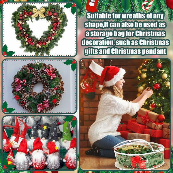 4 Pieces Clear Christmas Wreath Storage Container 24 Inches Xmas Wreath Storage Bag Plastic Christmas Garland Container with Dual Zippers and Reinforced Handles (Clear)