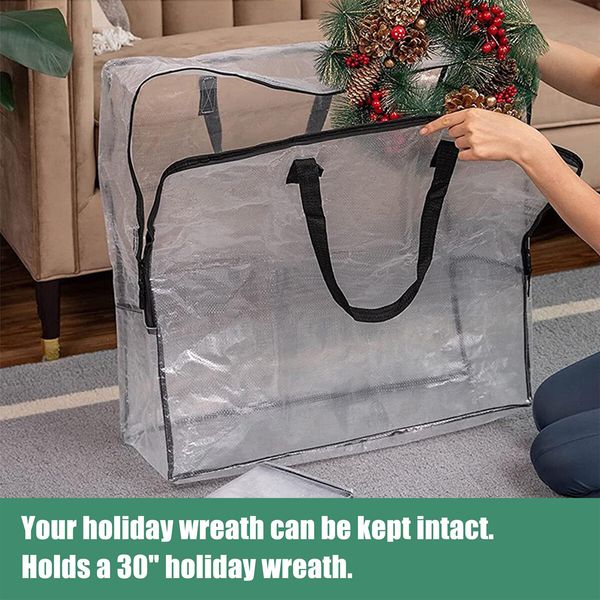 Clear Storage Bags with Zipper,Christmas Wreath Storage Container,Large Square Gift Bag Storage Organizer,Garland Decor Organizer,Wreath Carrier Bag & Case 25In,3Pack