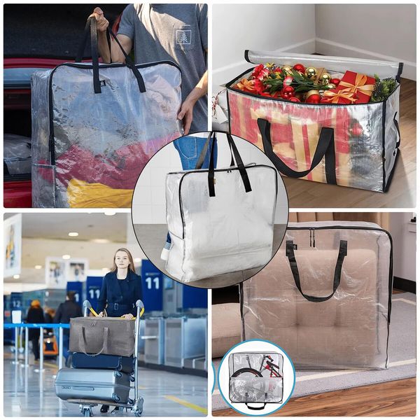 Clear Storage Bags with Zipper,Christmas Wreath Storage Container,Large Square Gift Bag Storage Organizer,Garland Decor Organizer,Wreath Carrier Bag & Case 25In,3Pack