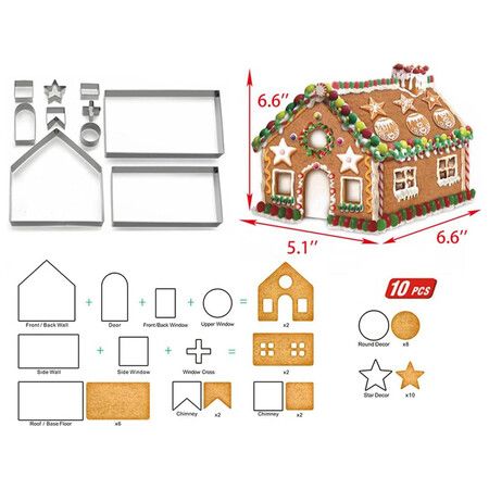 Gingerbread House Cookie Cutter Set, 3D House Cookie Cutters, Gingerbread House Kit for Holiday, Winter, Christmas and Gingerbread House Kit for Kids