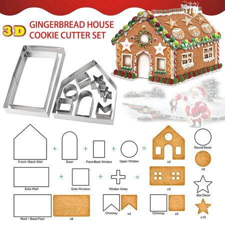 Gingerbread House Cookie Cutter Set, 3D House Cookie Cutters, Gingerbread House Kit for Holiday, Winter, Christmas and Gingerbread House Kit for Kids